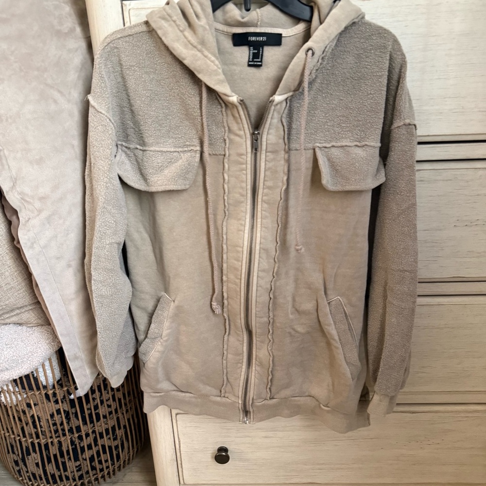 Forever 21 Beige Zip-Up Hoodie